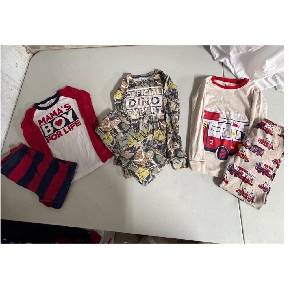 PJ Place Kids 4T Pajama Set 3pc‎ Boy Mama Dino Fire Truck Sleepwear